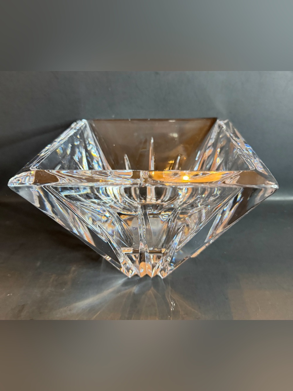 Lenox Ovations Crosswinds Bowl6.5”Square Heavy Crystal Starburst Cut Signed